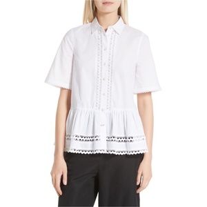 Kate Spade Broome Street White Eyelet Short Sleeve Peplum Top Size Medium